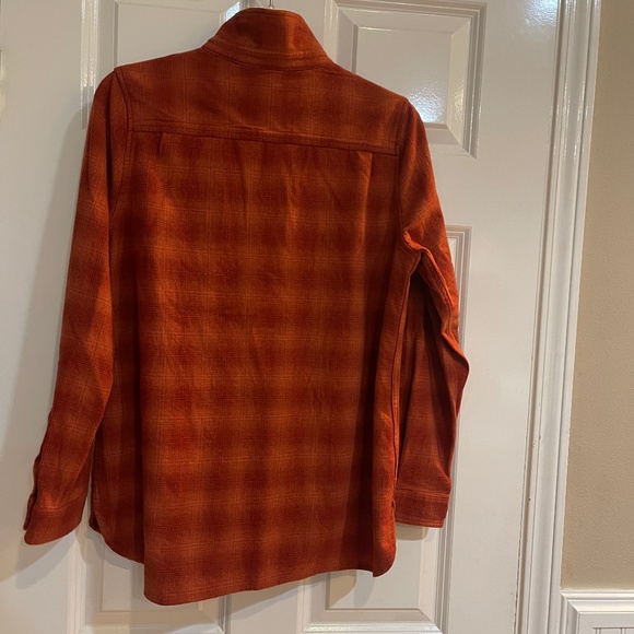 Pendleton 100% Virgin Wool Shirt Jacket SOFT Button Up Orange Red Plaid Warm M/L - Picture 4 of 6